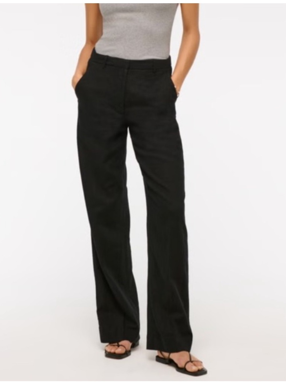 Abercrombie & Fitch A&F Black High Waisted Straight Leg Linen Pants 28/6 Regular